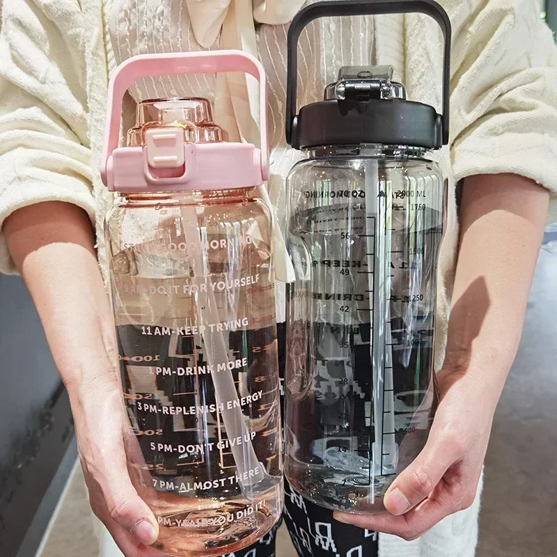 Portable Sports & Fitness Water Bottle with Straw and Time Markers