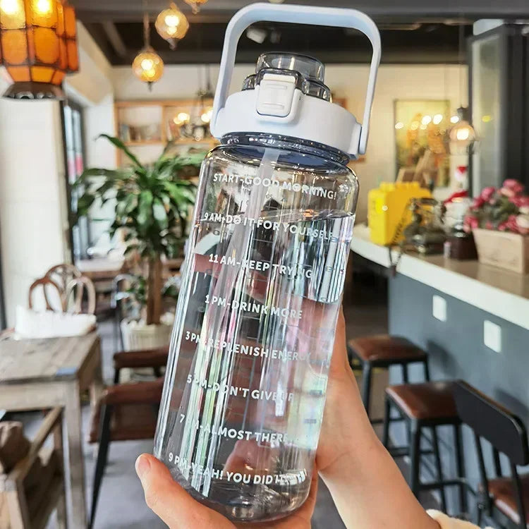 Portable Sports & Fitness Water Bottle with Straw and Time Markers