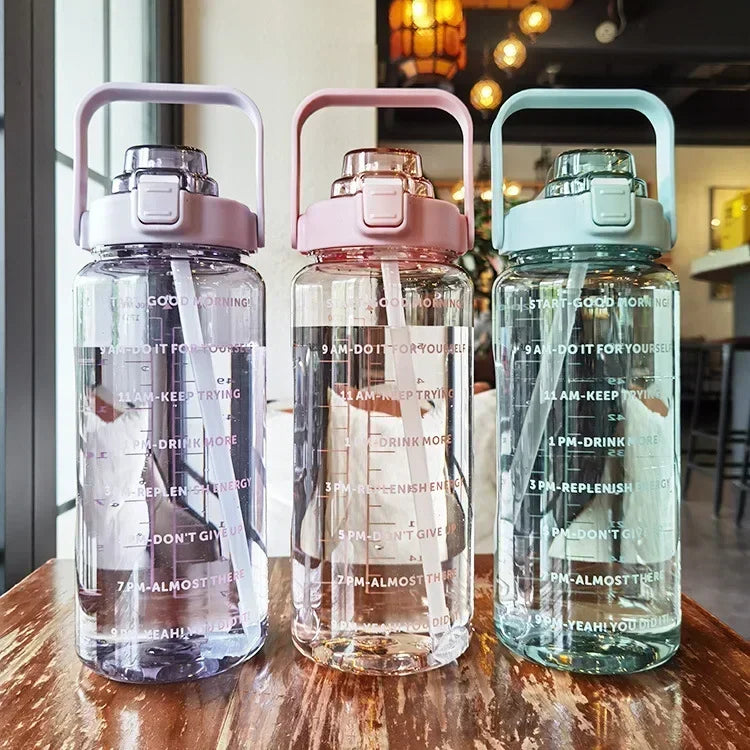 Portable Sports & Fitness Water Bottle with Straw and Time Markers