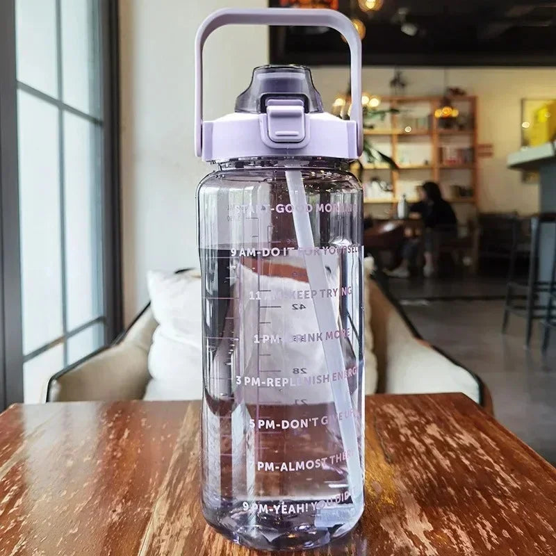 Portable Sports & Fitness Water Bottle with Straw and Time Markers