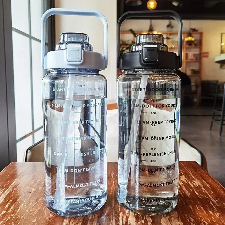Portable Sports & Fitness Water Bottle with Straw and Time Markers