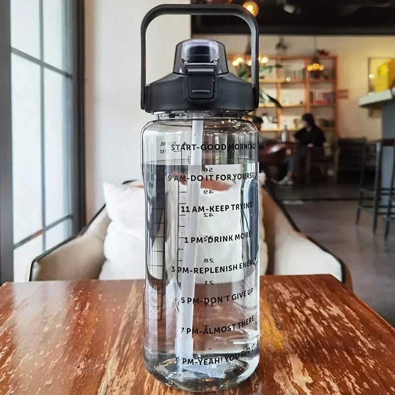 Portable Sports & Fitness Water Bottle with Straw and Time Markers