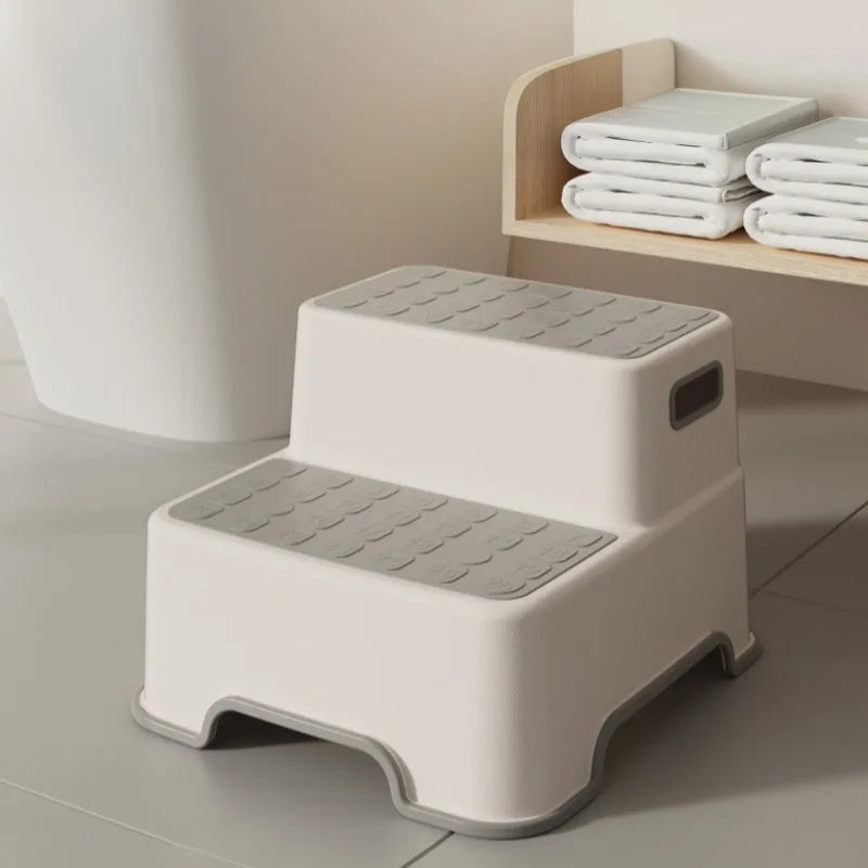 Portable Two-Step Folding Stool with Anti-Slip Surface for Bathroom and Kitchen - Grey