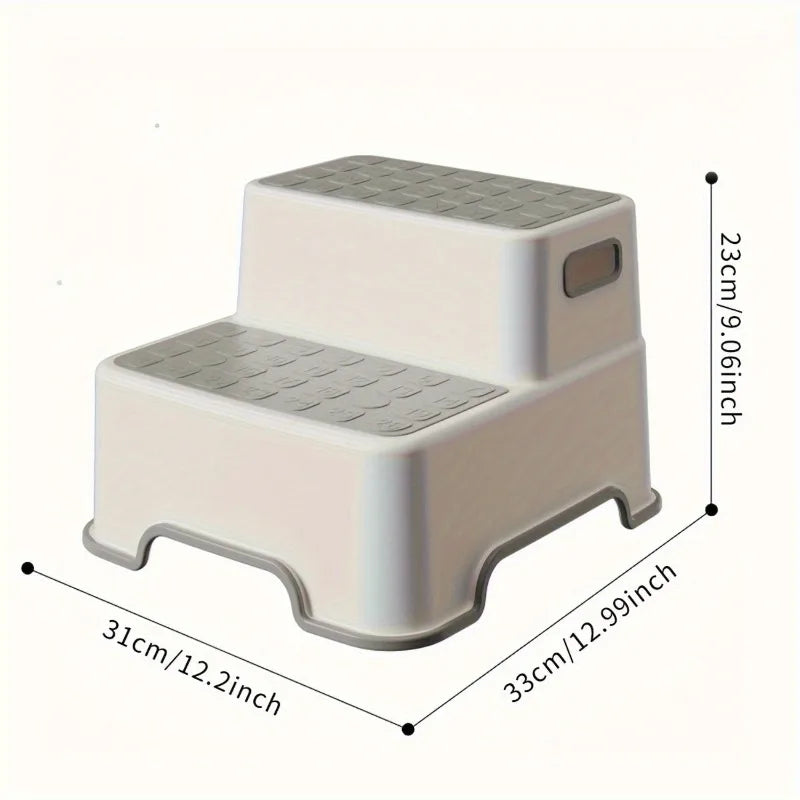 Portable Two-Step Folding Stool with Anti-Slip Surface for Bathroom and Kitchen - Grey