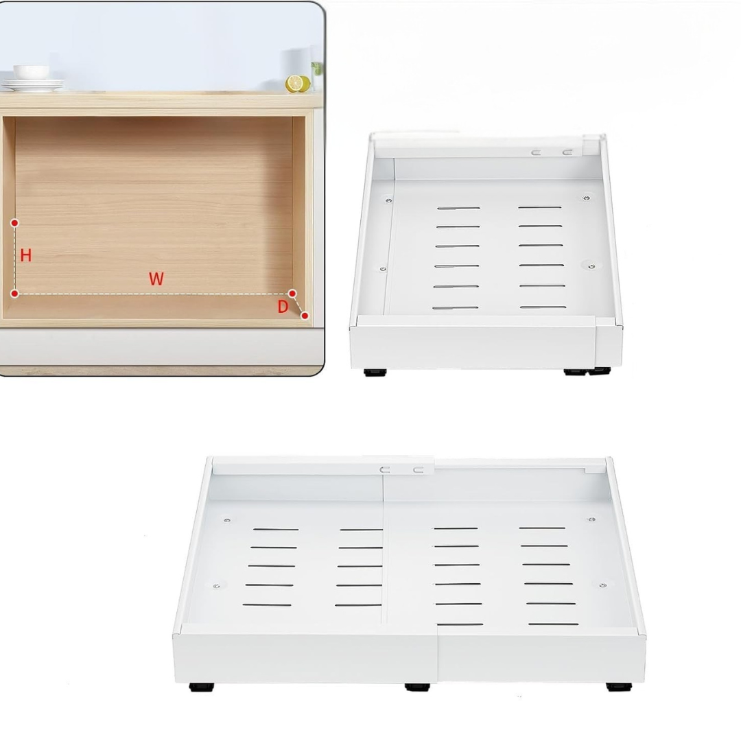 Pull-Out Cabinet Drawers with Adjustable Width and Smooth Gliding – Set of 2 Carbon Steel Kitchen Drawer Slides