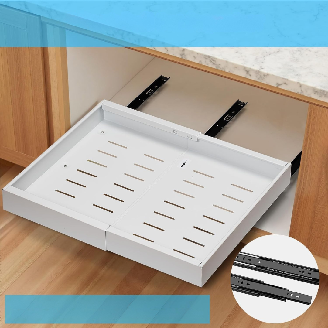 Pull-Out Cabinet Drawers with Adjustable Width and Smooth Gliding – Set of 2 Carbon Steel Kitchen Drawer Slides