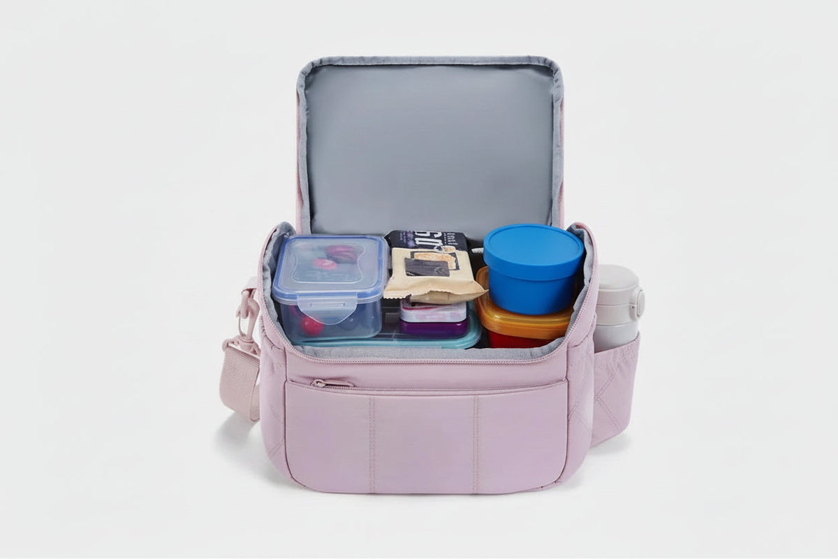 Quilted Nylon Insulated Lunch Bag with Shoulder Strap and Temperature Control