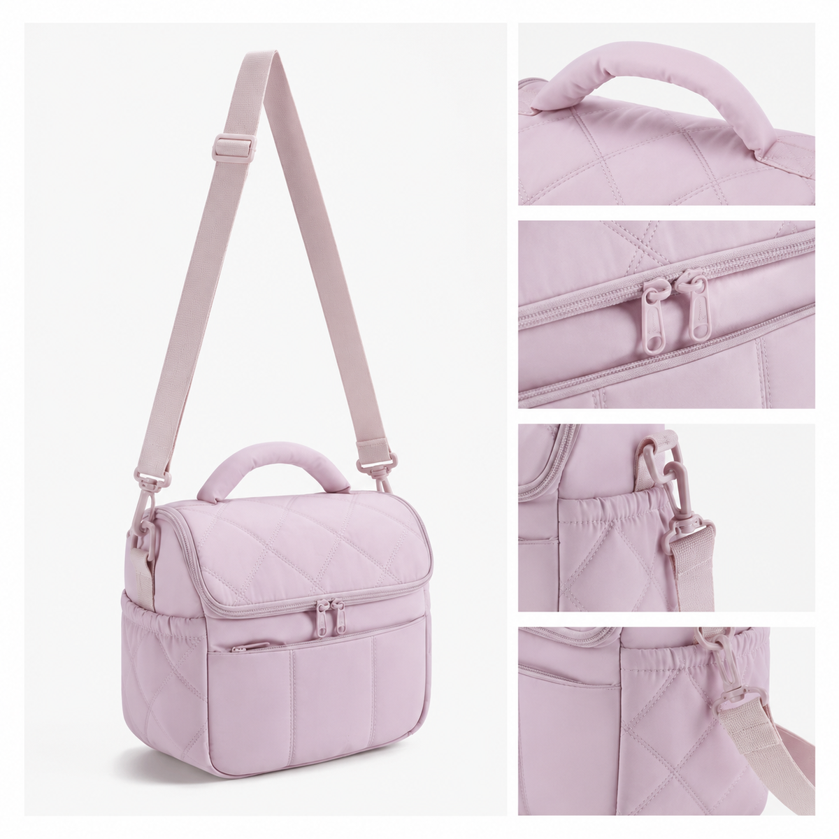 Quilted Nylon Insulated Lunch Bag with Shoulder Strap and Temperature Control
