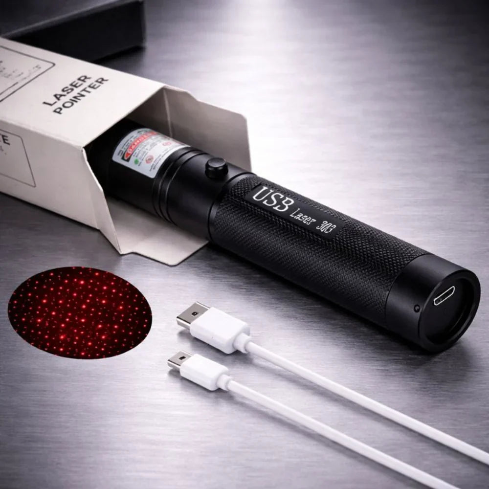 Rechargeable Laser Pointer with Adjustable Focus and Safety Lock – Long Range, USB Charging, Multiple Colors