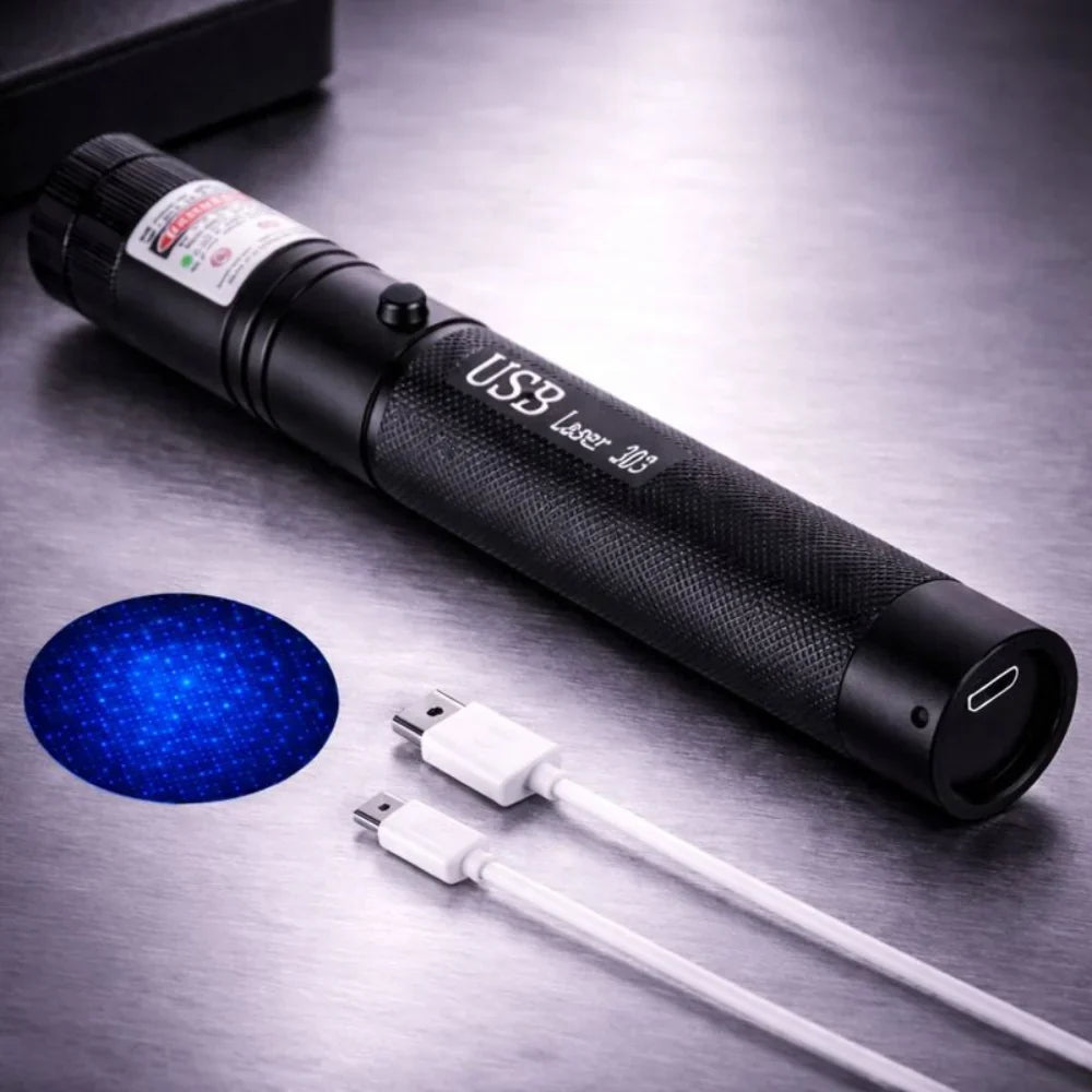 Rechargeable Laser Pointer with Adjustable Focus and Safety Lock – Long Range, USB Charging, Multiple Colors
