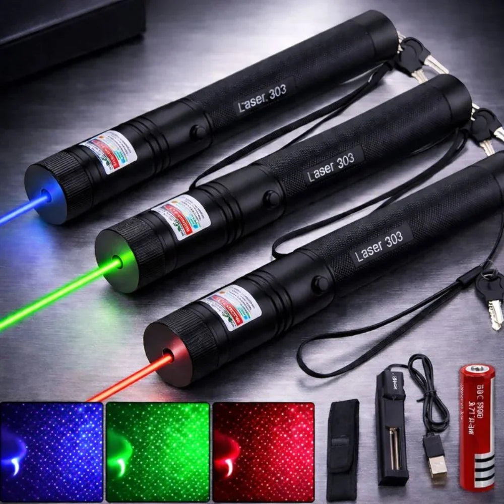 Rechargeable Laser Pointer with Adjustable Focus and Safety Lock – Long Range, USB Charging, Multiple Colors
