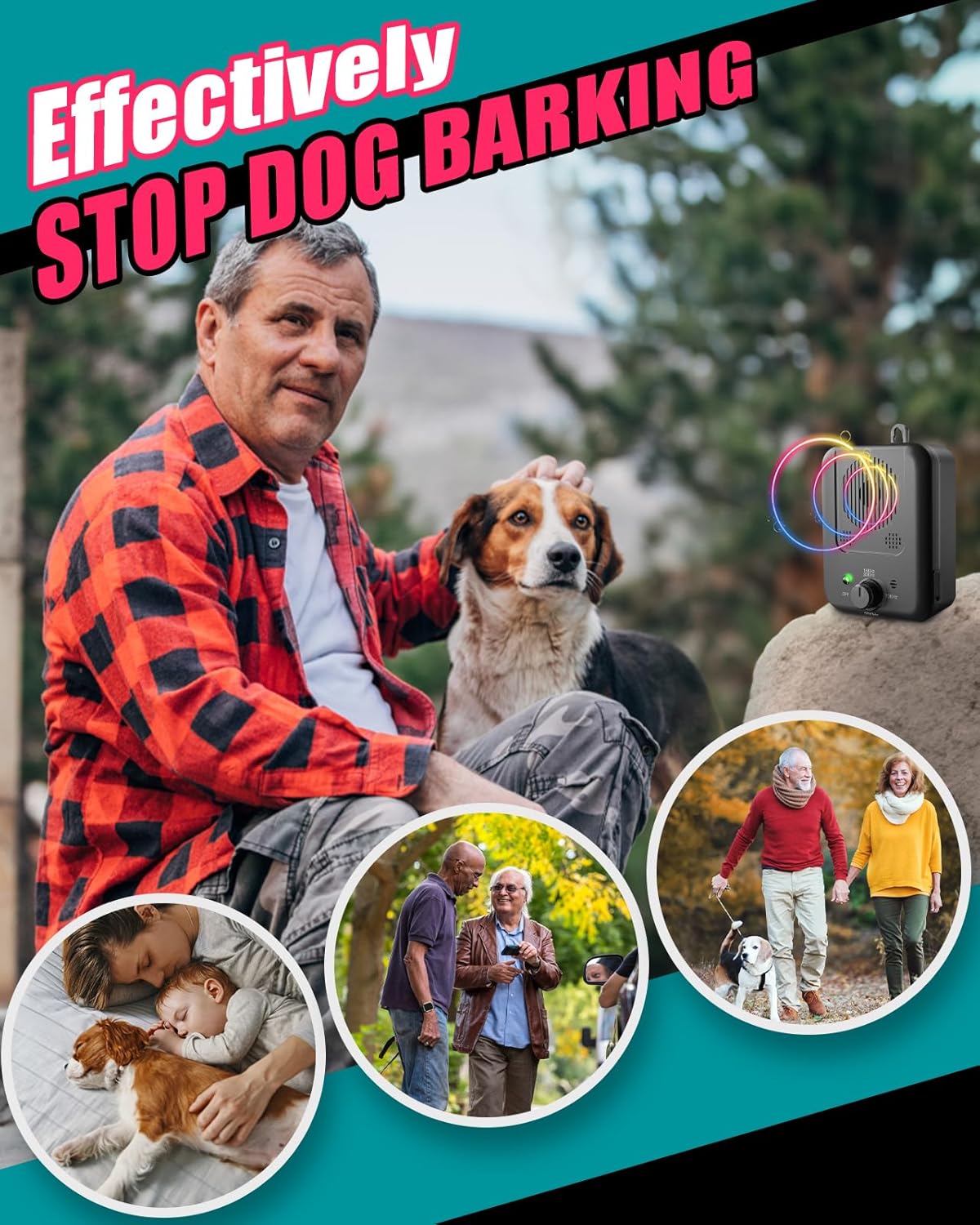 Rechargeable Ultrasonic Dog Bark Deterrent with 15m Range