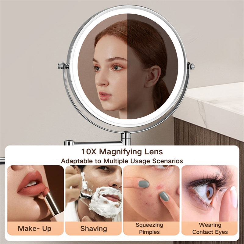 Rechargeable Wall-Mounted Shaving Mirror with LED Lights