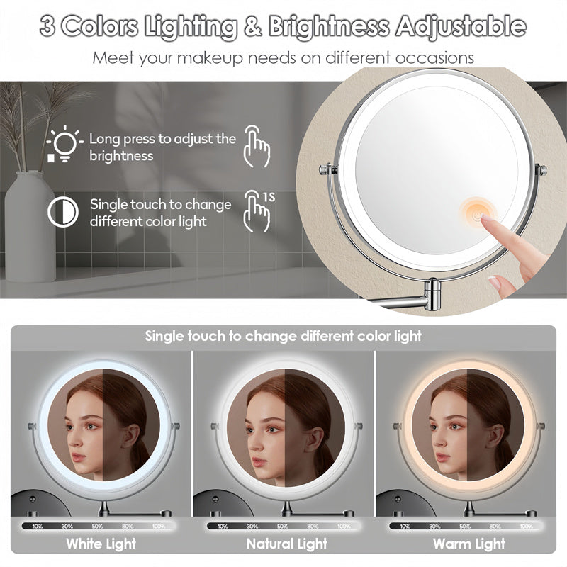Rechargeable Wall-Mounted Shaving Mirror with LED Lights