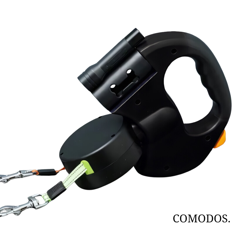 Retractable Double Dog Leash with Built-In Light