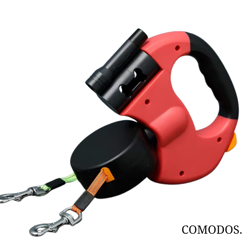 Retractable Double Dog Leash with Built-In Light