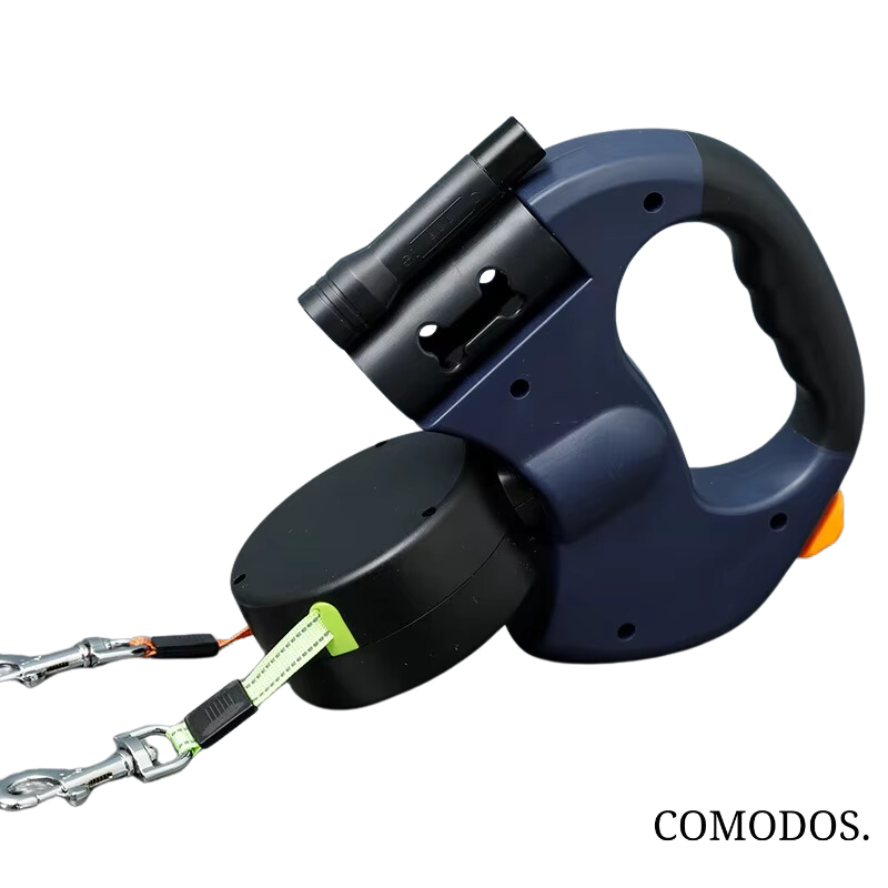 Retractable Double Dog Leash with Built-In Light