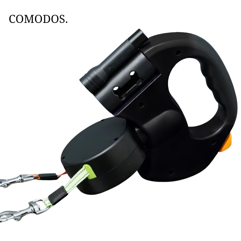 Retractable Double Dog Leash with Built-In Light