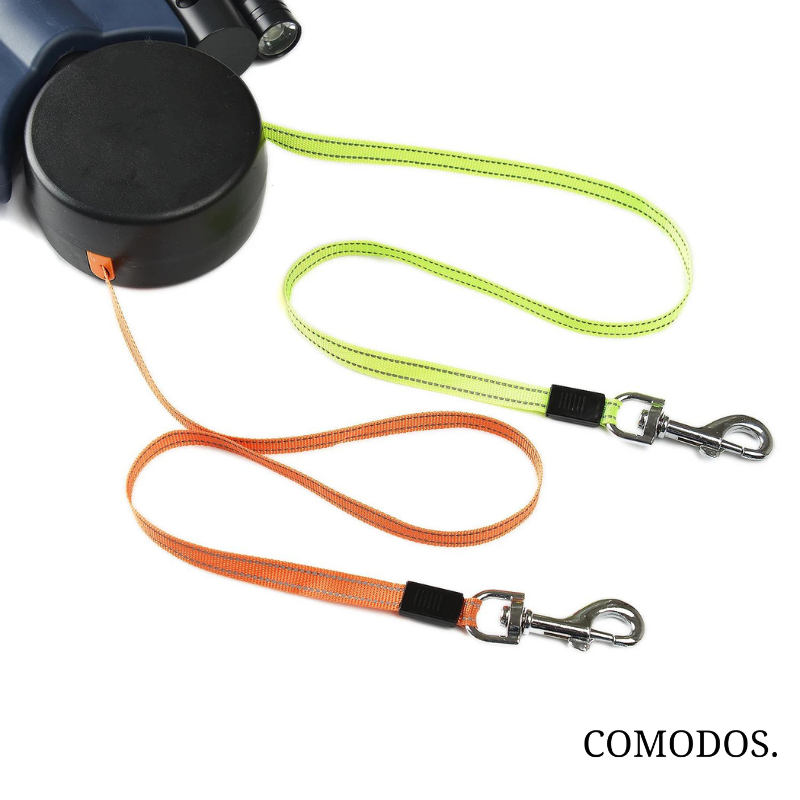 Retractable Double Dog Leash with Built-In Light