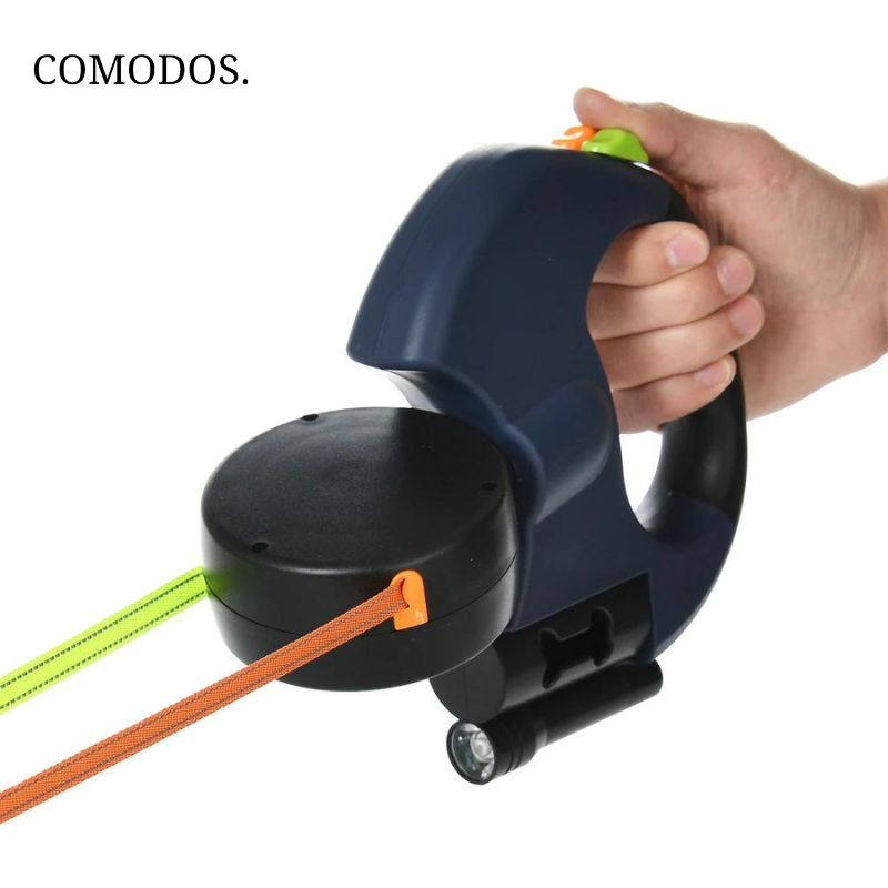 Retractable Double Dog Leash with Built-In Light