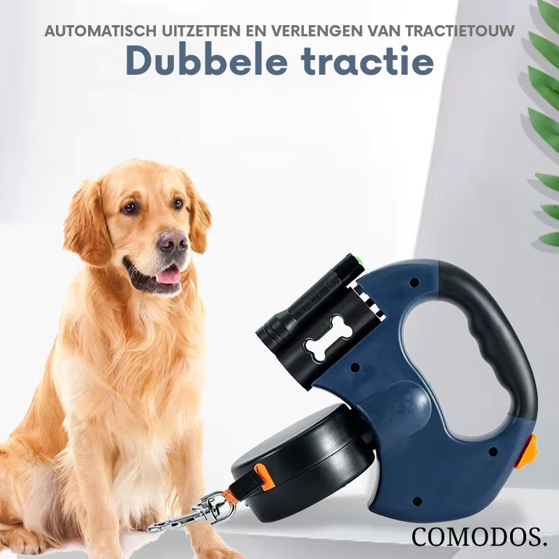 Retractable Double Dog Leash with Built-In Light