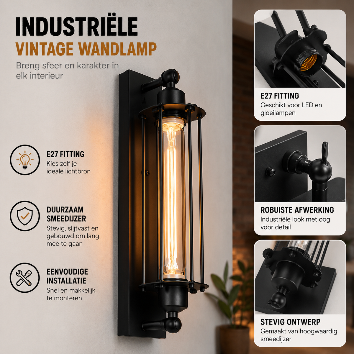 Retro E27 Industrial Wall Light | Classic Sconce with Modern LED Design for Home Decor