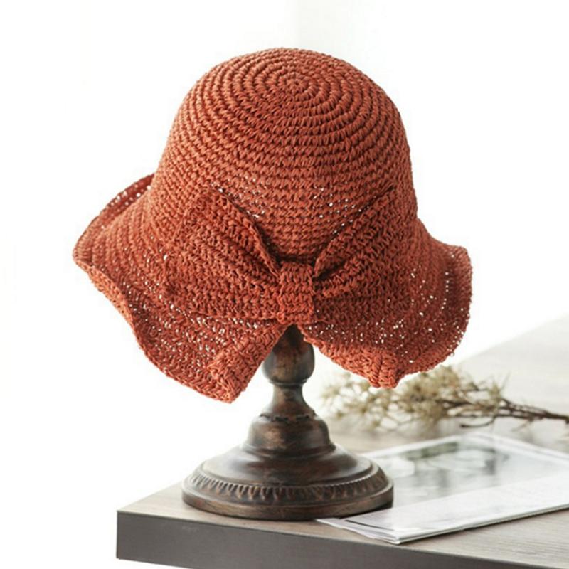 Retro Foldable Straw Hat with Bow