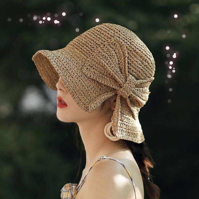 Retro Foldable Straw Hat with Bow