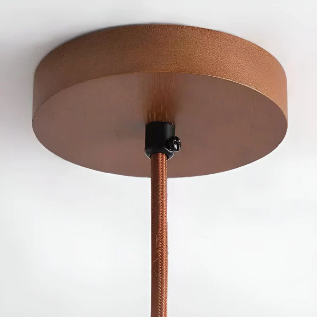 Retro Japanese Style LED Pendant Light - Adjustable Height Cave Stone & Wood Hanging Lamp - Ø 15cm, Cord up to 2m, Easy Installation