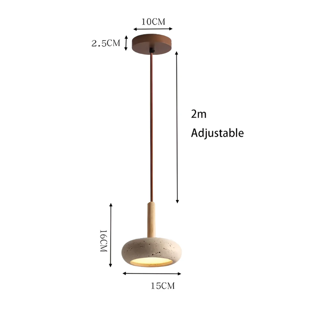 Retro Japanese Style LED Pendant Light - Adjustable Height Cave Stone & Wood Hanging Lamp - Ø 15cm, Cord up to 2m, Easy Installation