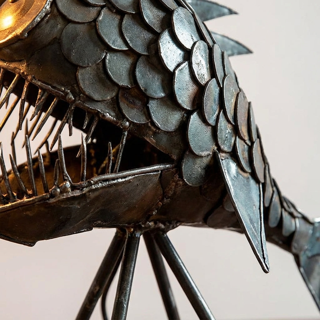 Retro Table Lamp with Sculptural Fish Silhouette and Adjustable Shade for Living Rooms and Desks