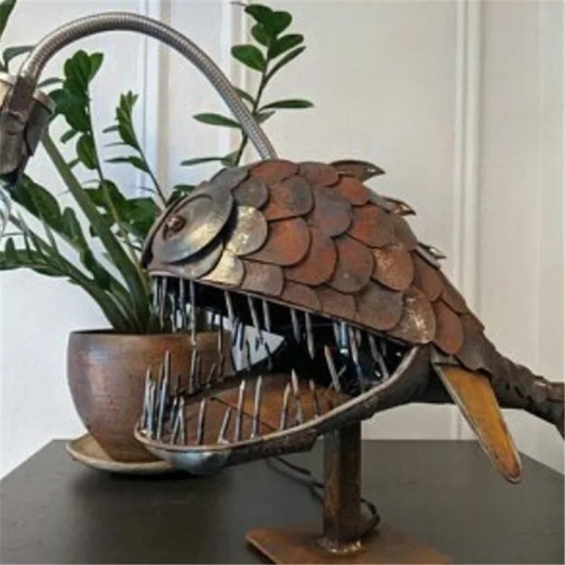 Retro Table Lamp with Sculptural Fish Silhouette and Adjustable Shade for Living Rooms and Desks
