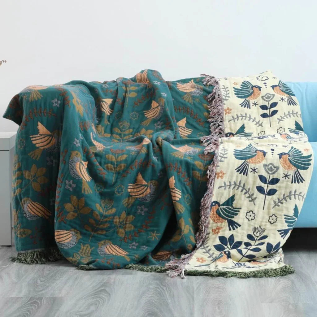 Reversible Scandinavian Bird Blanket - NordicNest