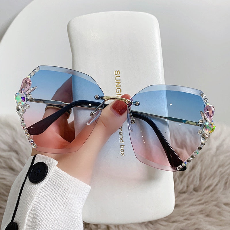 Rimless Rhinestone Sunglasses