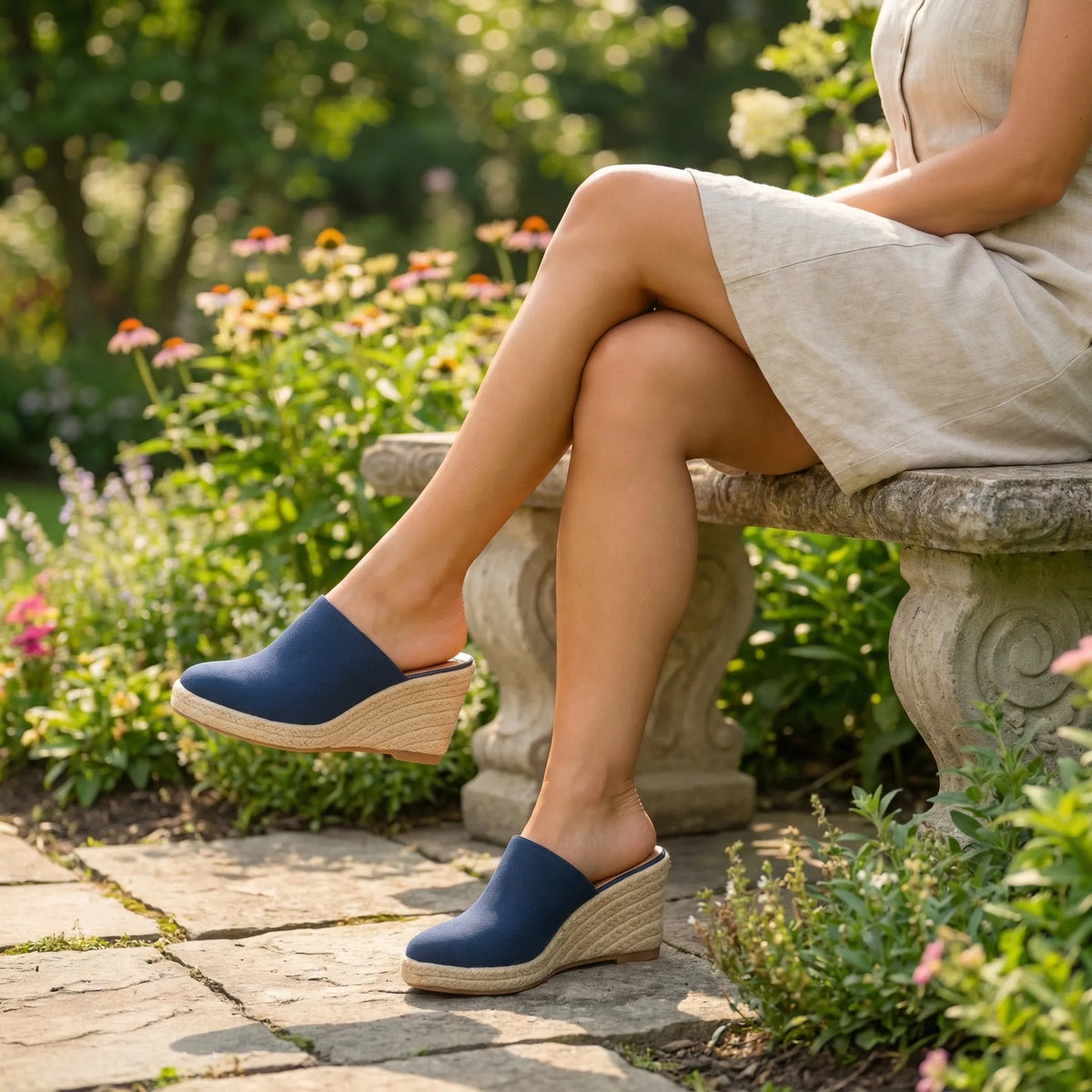 Round-Toe Slip-On Wedge Mules – Mary
