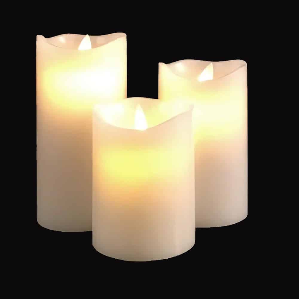 Set of 3 LED Pillar Candles with 3D Flame