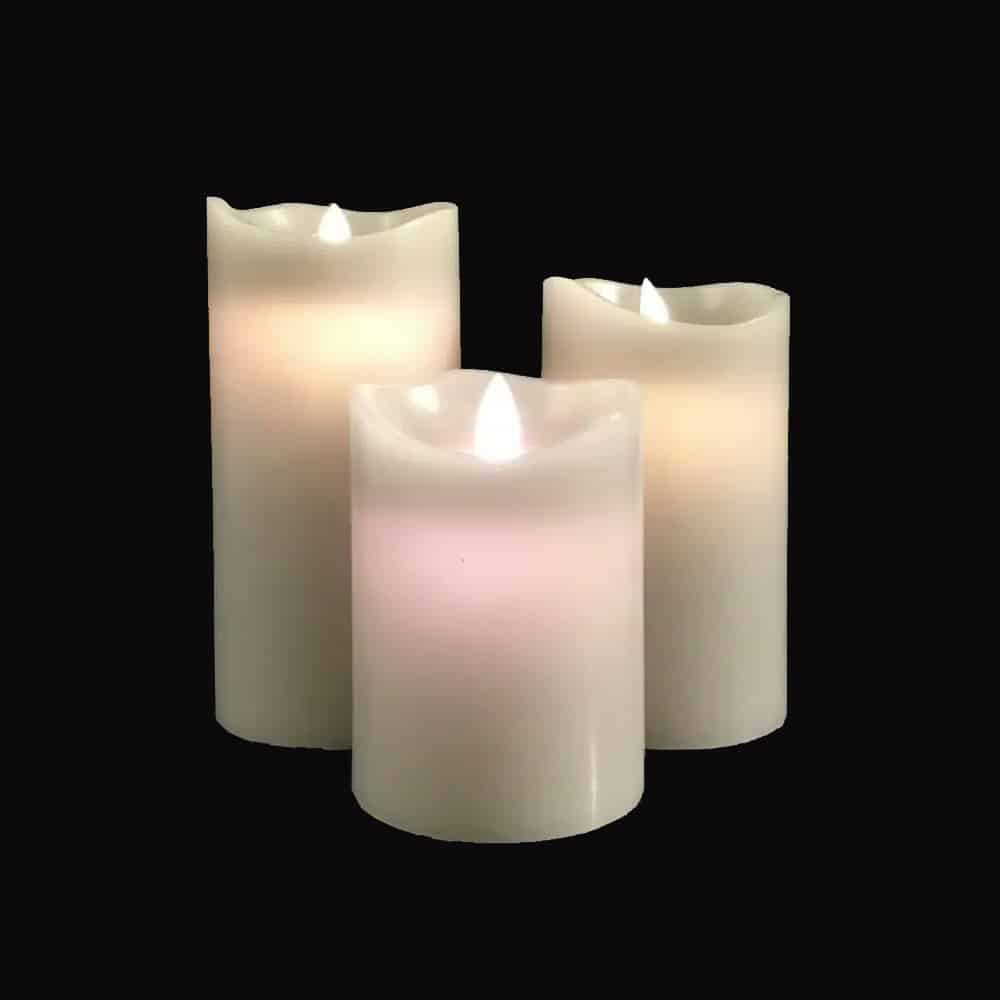 Set of 3 LED Pillar Candles with 3D Flame