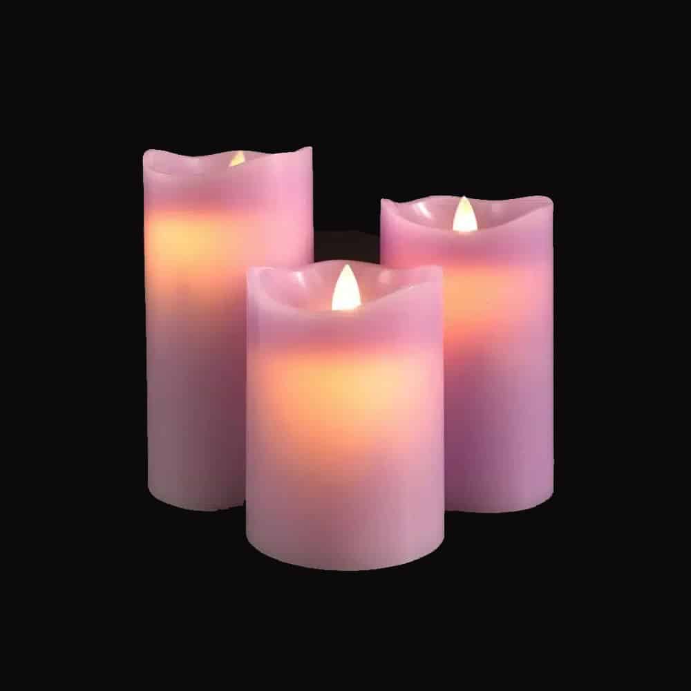 Set of 3 LED Pillar Candles with 3D Flame