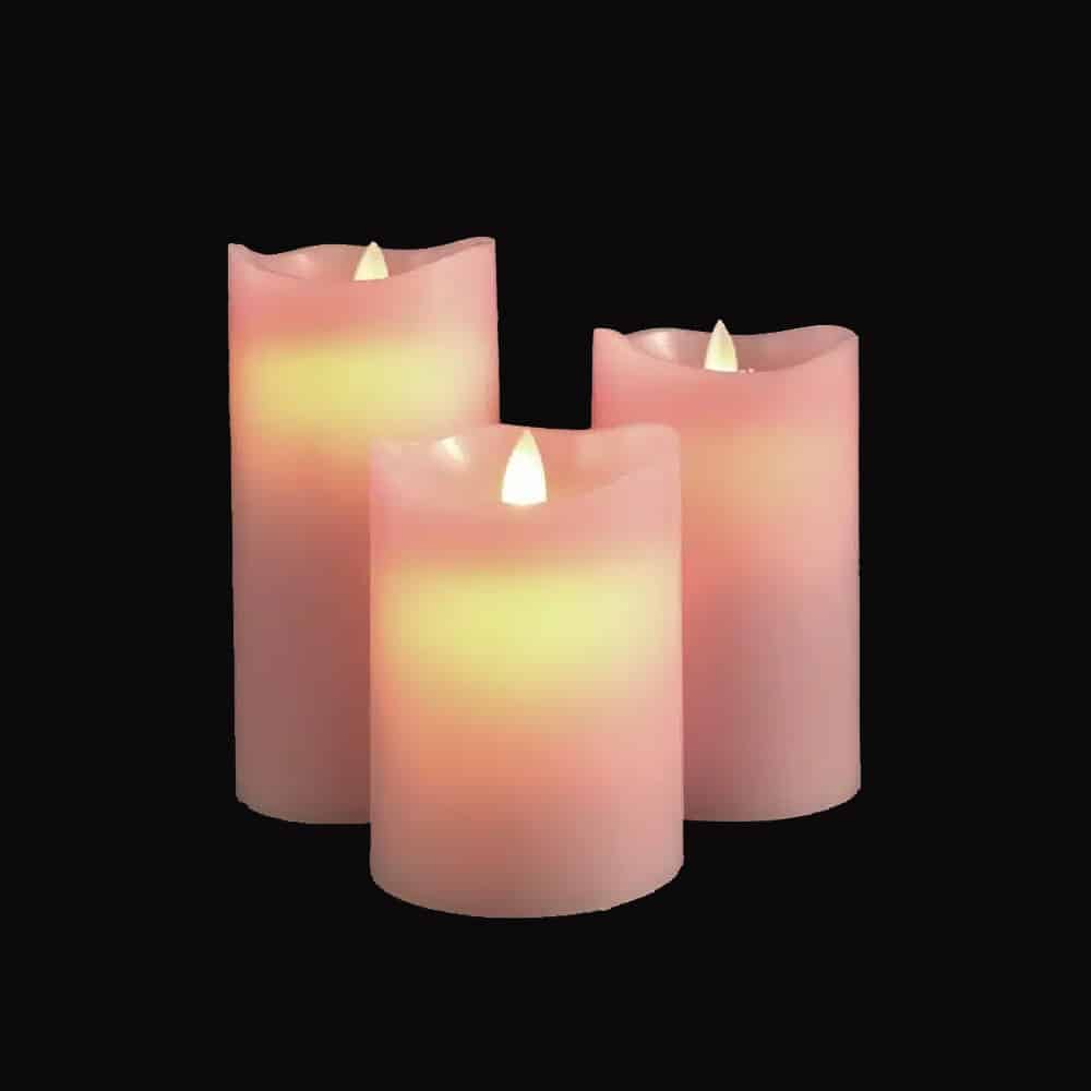 Set of 3 LED Pillar Candles with 3D Flame