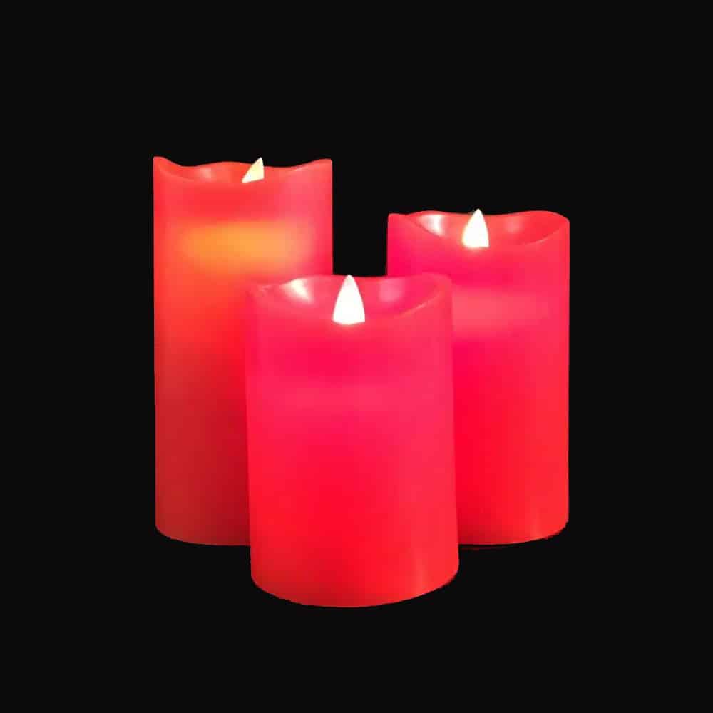 Set of 3 LED Pillar Candles with 3D Flame