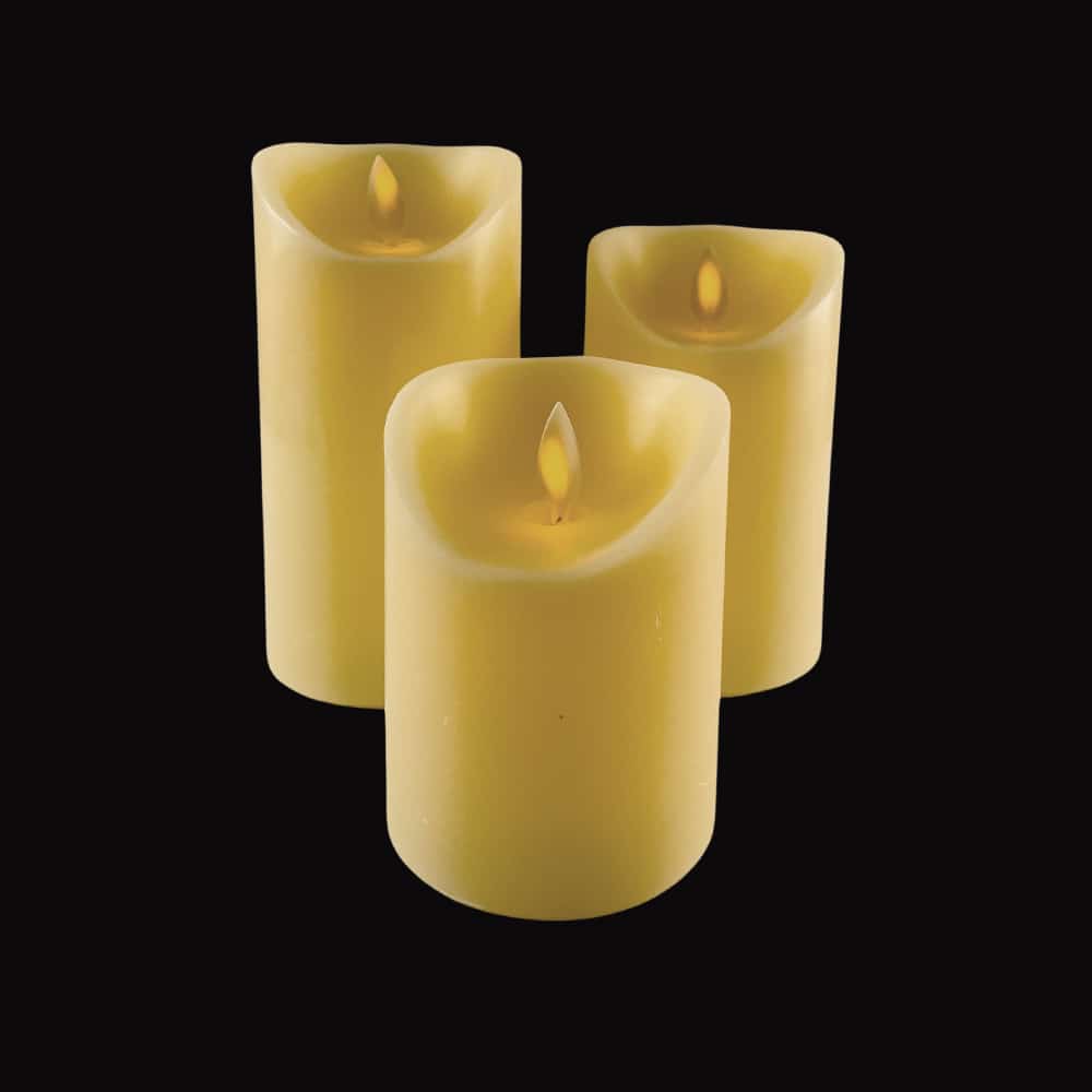 Set of 3 LED Pillar Candles with 3D Flame