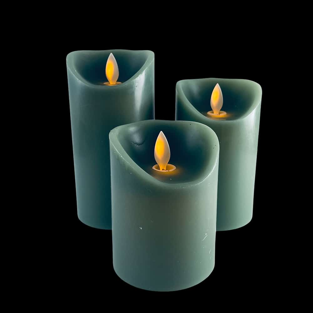 Set of 3 LED Pillar Candles with 3D Flame