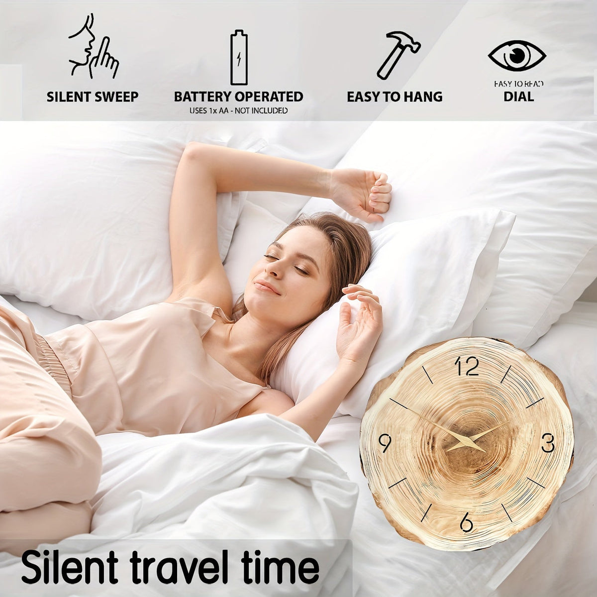 Silent Wooden Wall Clock with Realistic Texture
