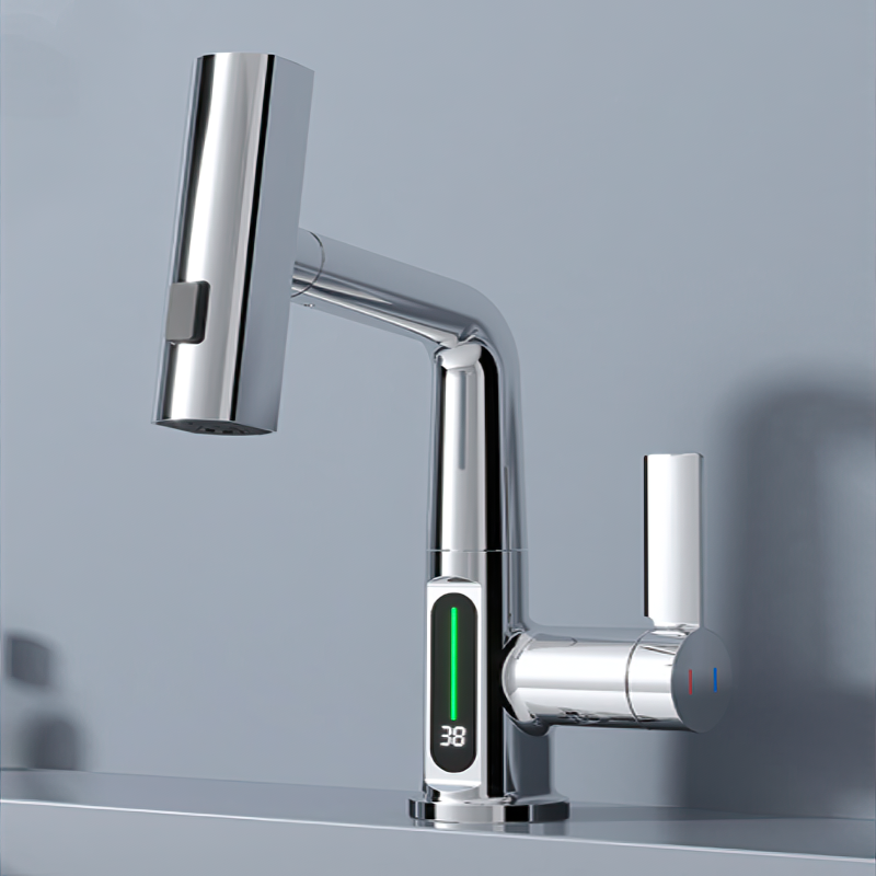 Smart Kitchen Faucet with Copper Finish, LED Display, 360° Swivel, Precise Temperature Control, and Easy Installation