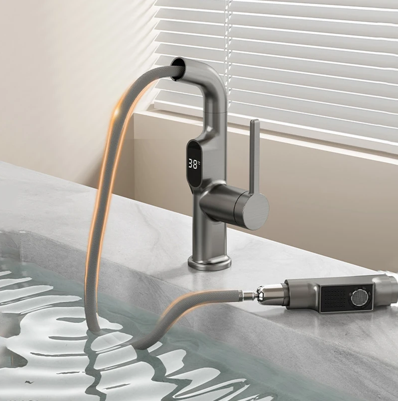Smart Kitchen Faucet with Copper Finish, LED Display, 360° Swivel, Precise Temperature Control, and Easy Installation
