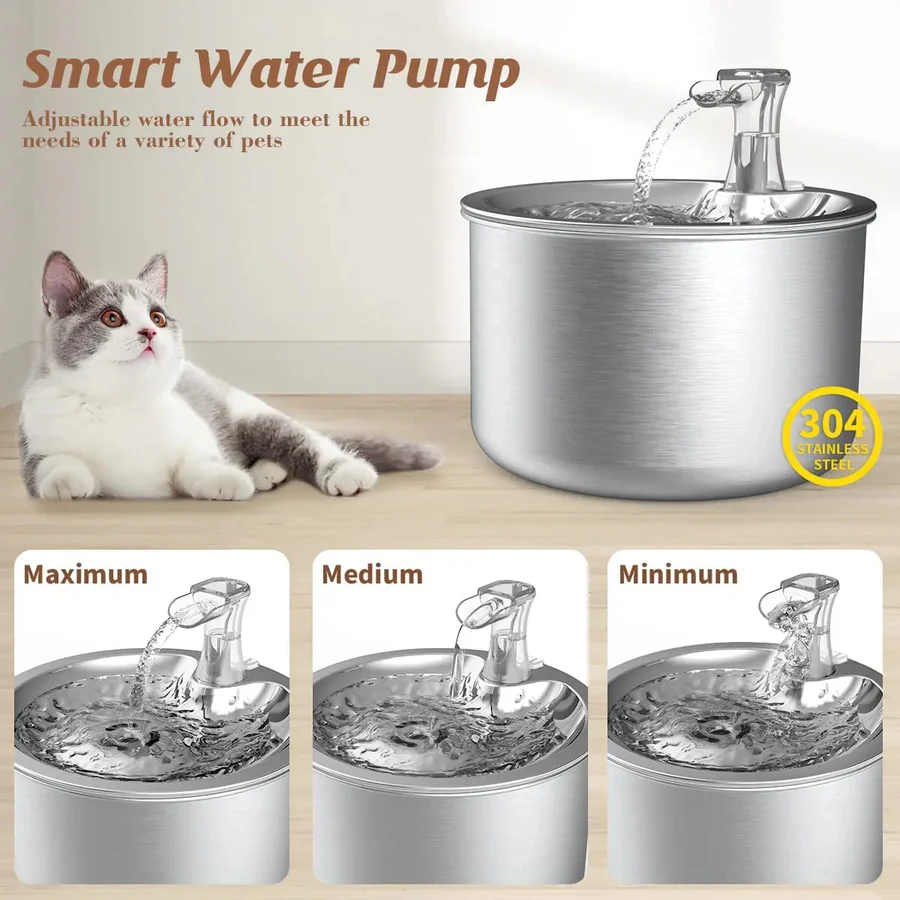 Smart Stainless Steel Pet Water Fountain with Filter & Motion Sensor