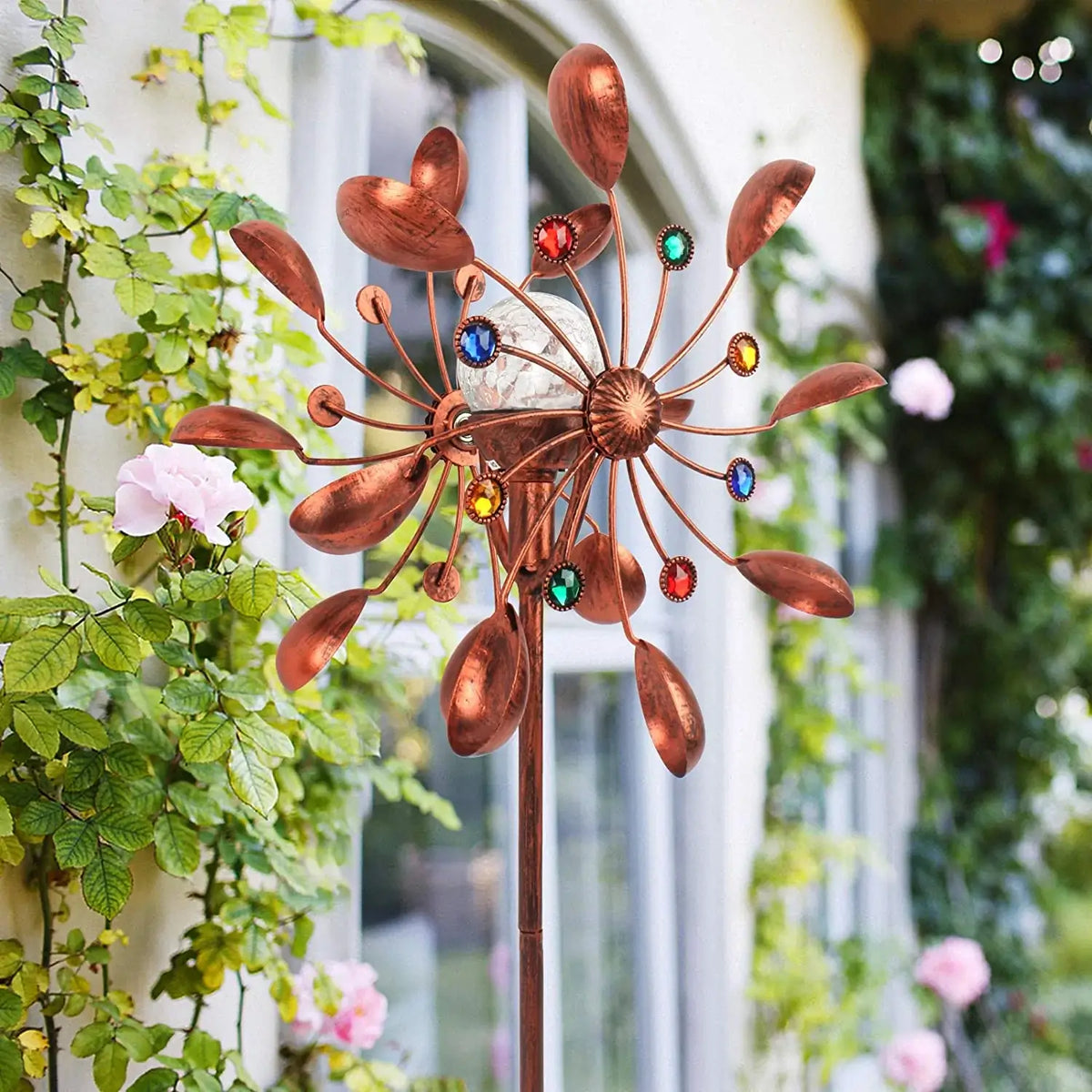 Solar-Powered Wind Spinner with Glass Globe