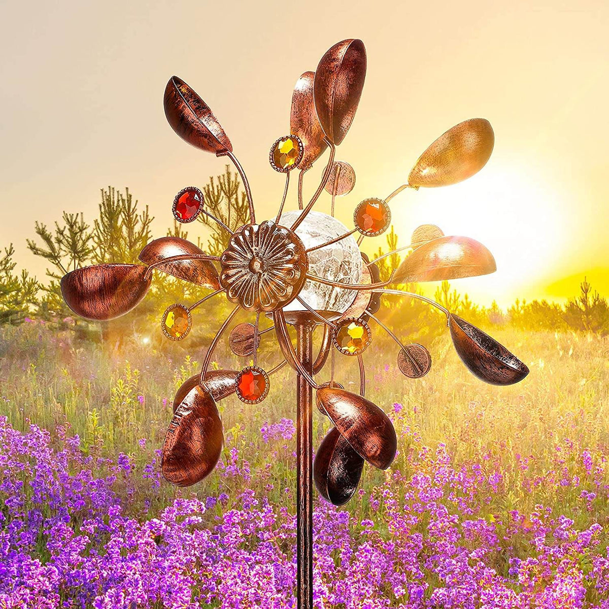 Solar-Powered Wind Spinner with Glass Globe