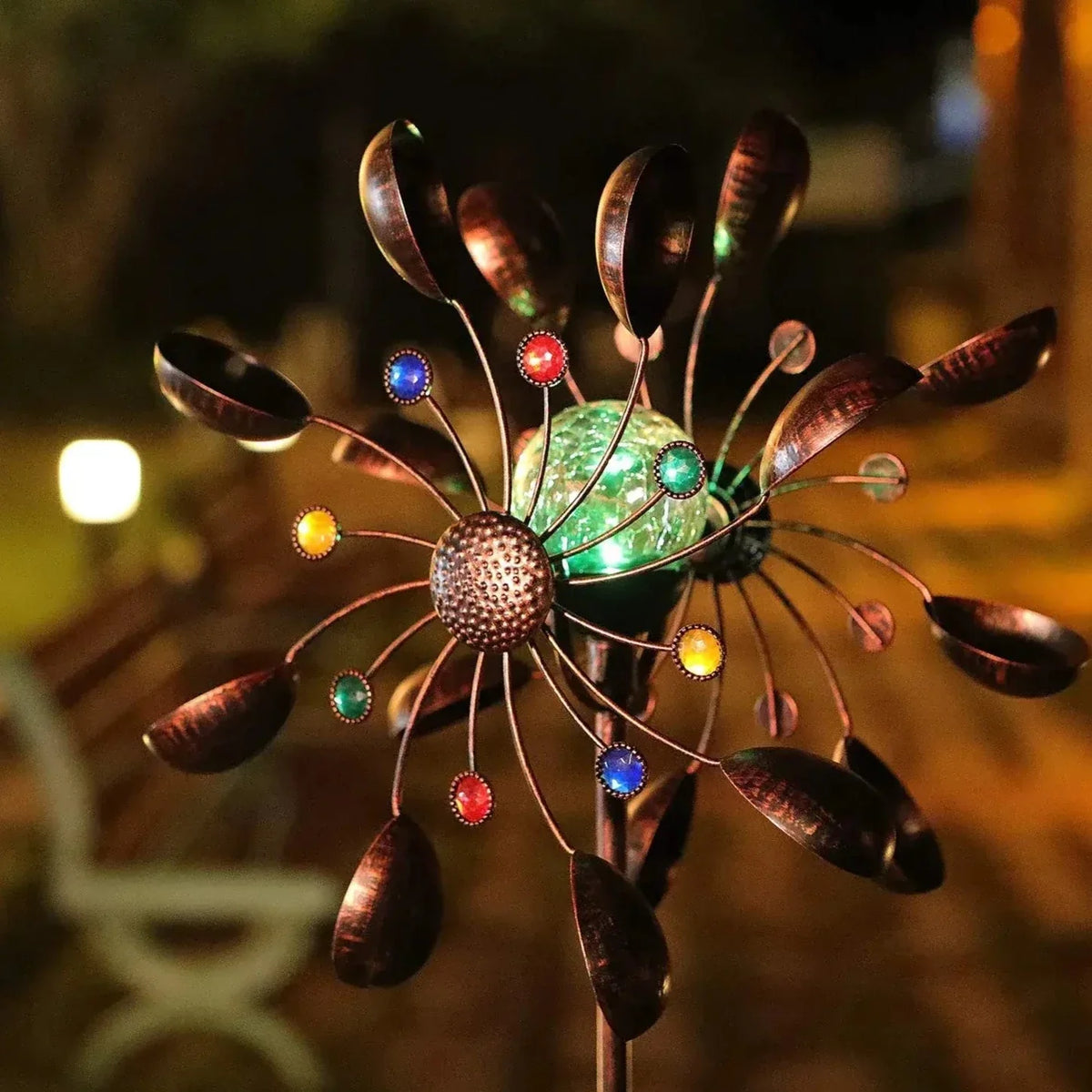 Solar-Powered Wind Spinner with Glass Globe