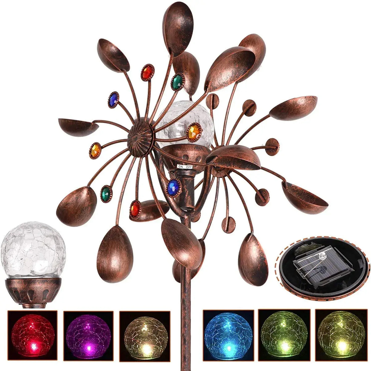 Solar-Powered Wind Spinner with Glass Globe